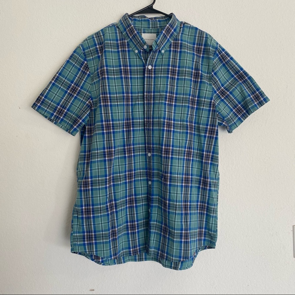 American Eagle Mens Plaid Short Sleeve Button down